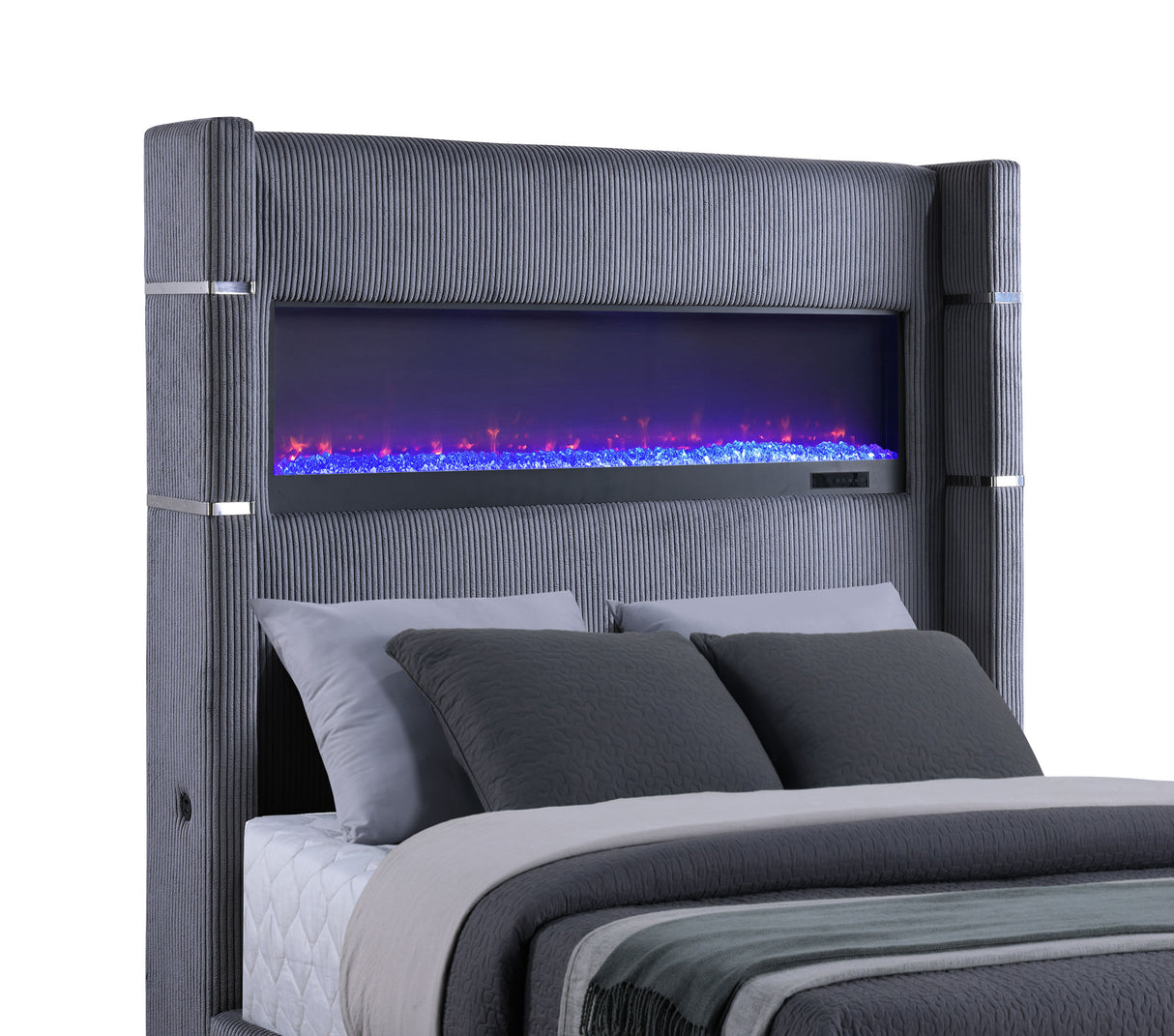 Tisdall 67-inch Upholstered Queen Fireplace Bed Grey - Home Elegance USA