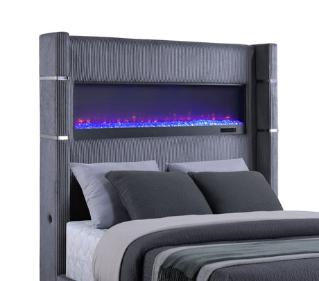 Tisdall 67-inch Upholstered Queen Fireplace Bed Grey - Home Elegance USA
