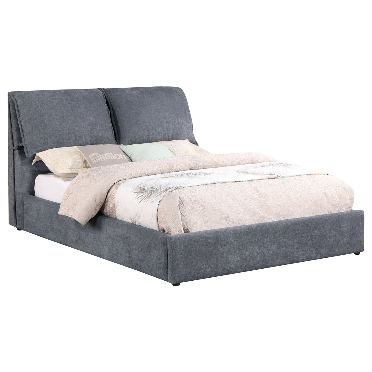 Eastern King Bed  - Laurel Upholstered Eastern King Panel Bed Dark Grey