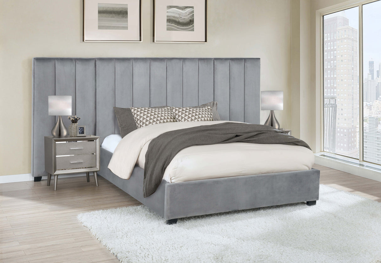 Eastern King Bed W/ Wing Panel - Arles Upholstered Eastern King Wall Panel Bed Grey