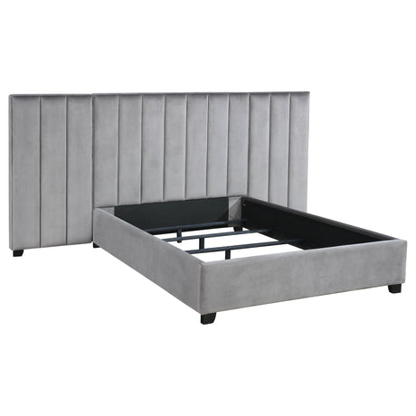 Eastern King Bed W/ Wing Panel - Arles Upholstered Eastern King Wall Panel Bed Grey