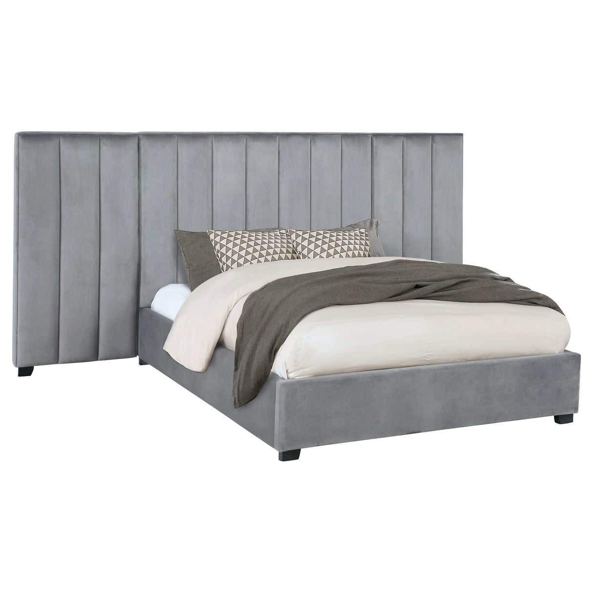 Eastern King Bed W/ Wing Panel - Arles Upholstered Eastern King Wall Panel Bed Grey