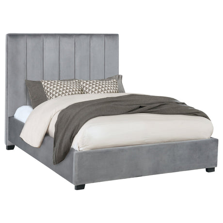 Arles Upholstered Eastern King Panel Bed Grey | Coaster - 306070KE - Home Elegance USA - 1