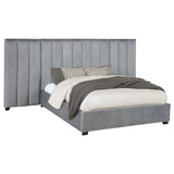 Queen Bed W/ Wing Panel - Arles Upholstered Queen Wall Panel Bed Grey