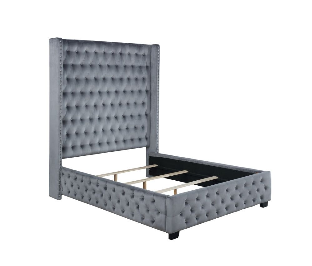 Queen Bed - Rocori Upholstered Queen Wingback Bed Grey