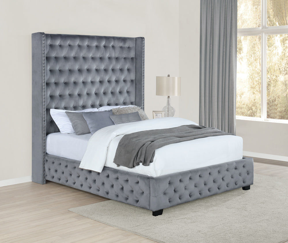 Queen Bed - Rocori Upholstered Queen Wingback Bed Grey