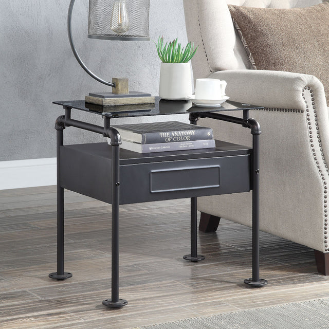 Acme - Nicipolis Nightstand 30738 Glass & Sandy Gray Finish