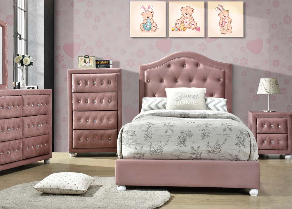 Acme - Reggie Twin Bed 30820T Pink Fabric