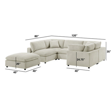 Chelsea Modular 6-Piece Sectional in Beige with Plush Polyester Upholstery - sold by Home Elegance USA