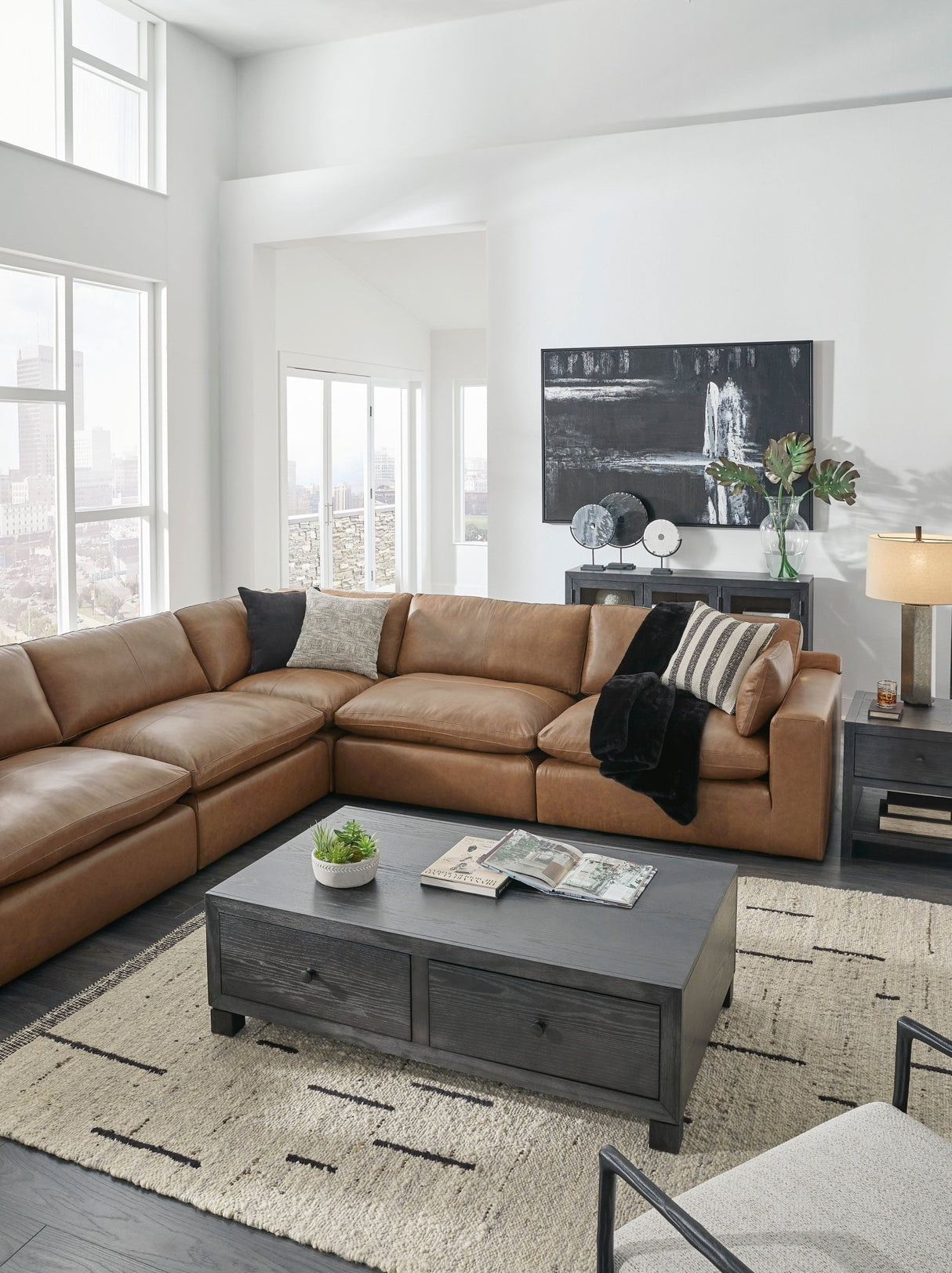 Ashley Caramel Emilia 30901S6 7 - Piece Sectional - Leather | Home Elegance USA