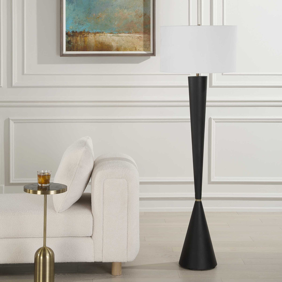Layla Black Tapered Floor Lamp by Uttermost - View 3