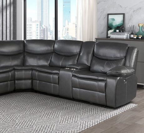 Modern 3-Piece Power Reclining Sectional with Right Side Console Dark Gray Breathable Faux Leather USB Ports Solid Wood Living Room Furniture - sold by Home Elegance USA