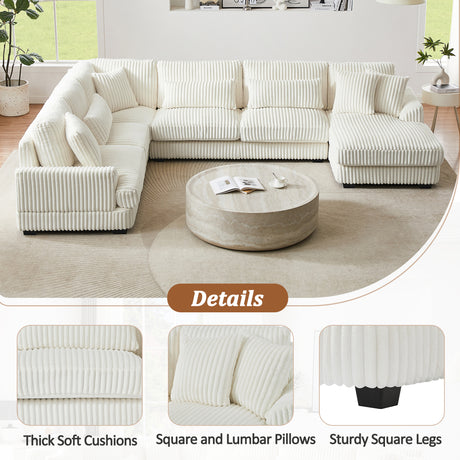 Modern Oversized U-shaped Sectional Sofa with Chaise Lounge in Beige Corduroy, 129' - sold by Home Elegance USA