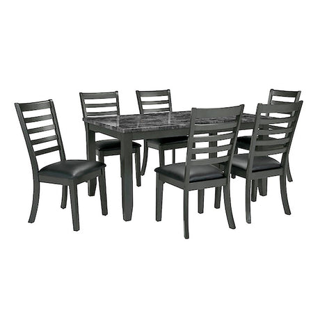 Simple Classic Dark Gray 7pc Dining Set Faux Marble Top Dining Table 6xSide Chairs Leatherette Seats Dining Room Furniture - sold by Home Elegance USA