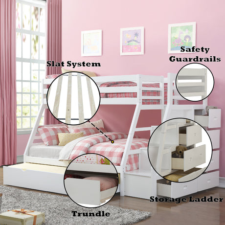 Jason White Finish Twin/Full Bunk Bed W/Trundle & Storage - sold by Home Elegance USA