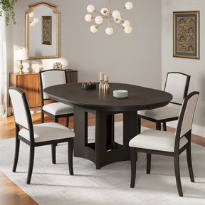 TOPMAX Farmhouse Extendable Round Dining Table Set for 4, 5-Piece Kitchen Table Set with 4 Upholstered Chairs and 16inch Removable Leaf for Small Places, Espresso+Beige - sold by Home Elegance USA