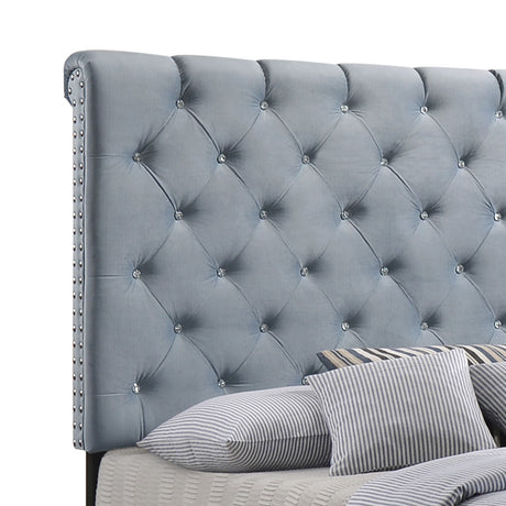 Eastern King Bed - Warner Upholstered Eastern King Panel Bed Slate Blue