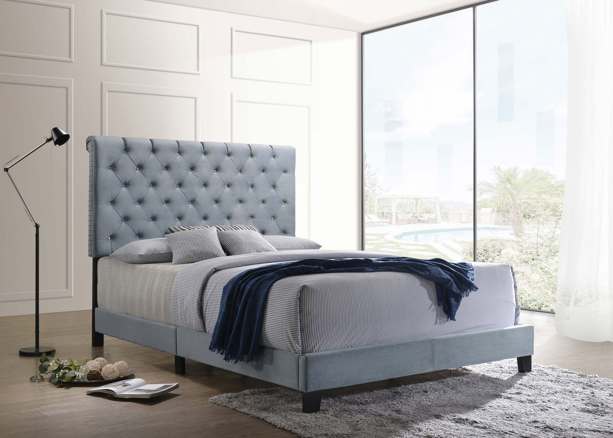 Queen Bed - Warner Upholstered Queen Panel Bed Slate Blue