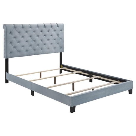 Queen Bed - Warner Upholstered Queen Panel Bed Slate Blue