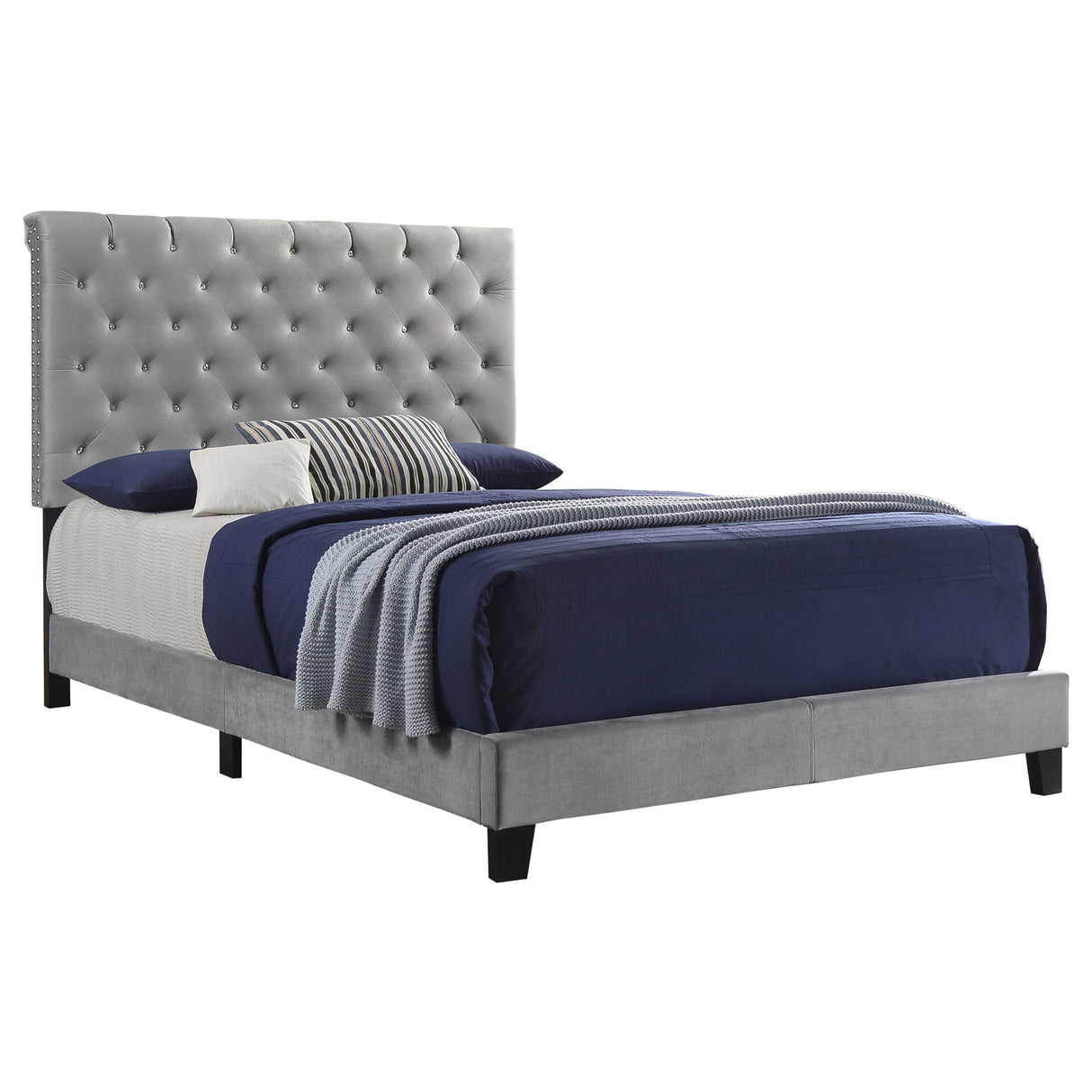 Queen Bed - Warner Upholstered Queen Panel Bed Grey