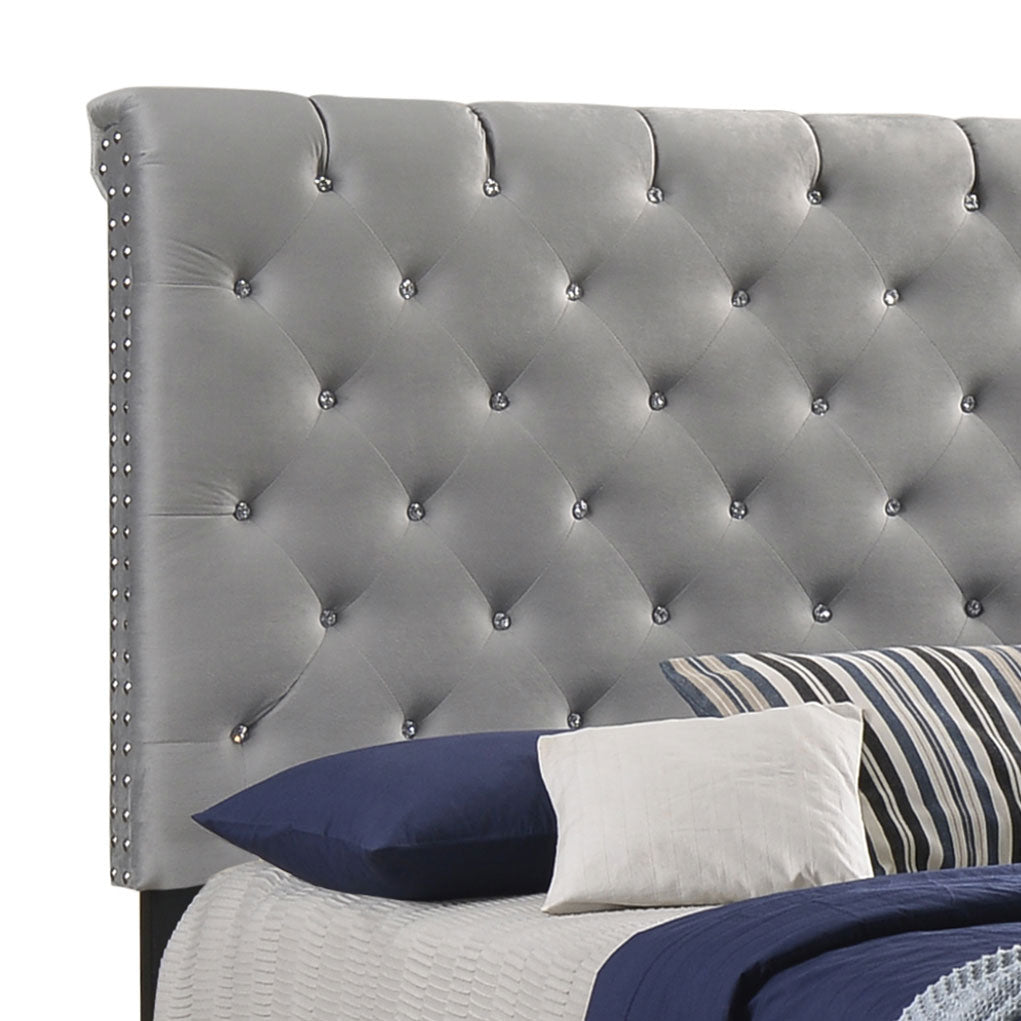 Queen Bed - Warner Upholstered Queen Panel Bed Grey