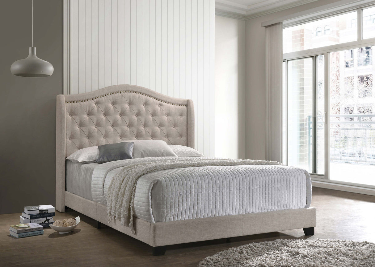 Queen Bed - Sonoma Upholstered Queen Wingback Bed Beige