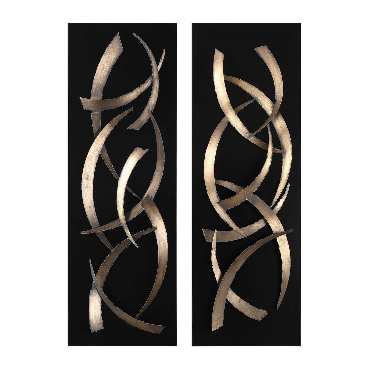 Brushstrokes Metal Wall Art (Set of 2) - Black / Yellow by Uttermost - View 1