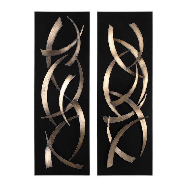 Brushstrokes Metal Wall Art (Set of 2) - Black / Yellow by Uttermost - View 1