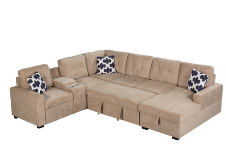Multifunctional Modular L - Shaped Sectional Sofa with Built - in Cup Holders, Hidden Storage Compartments and Convertible Seating Design - sold by Home Elegance USA