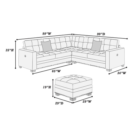 Casual Simple Tufted Couch Living Room Sectional 4pc Set Dark Gray Fabric Upholstered RAF/LAF One-Arm Loveseat Wedge Ottoman - sold by Home Elegance USA