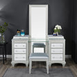 Glam Style Vanity w/ Stool Set Acrylic Handles Felt Lined Top Drawers Ball Bearing Glides Power Outlet LED On Mirror Gray Finish Bedroom Furniture