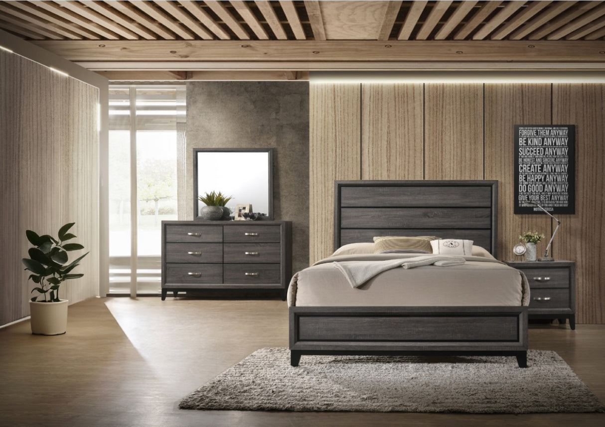 Queen 4 Pc Contemporary Bedroom Set Made with Wood in Gray