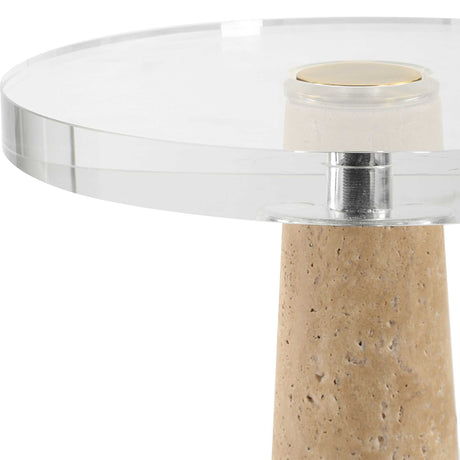 Niari Travertine Drink Table - Light Brown by Uttermost - View 4