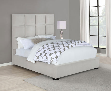 Queen Bed - Panes Upholstered Queen Panel Bed Beige