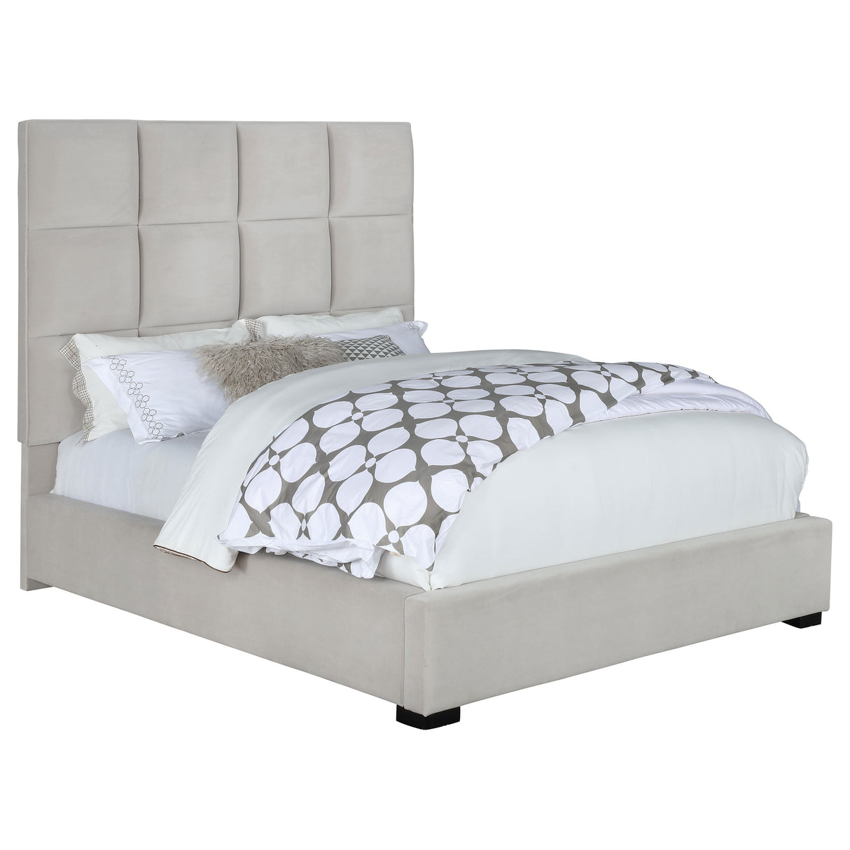 Queen Bed - Panes Upholstered Queen Panel Bed Beige