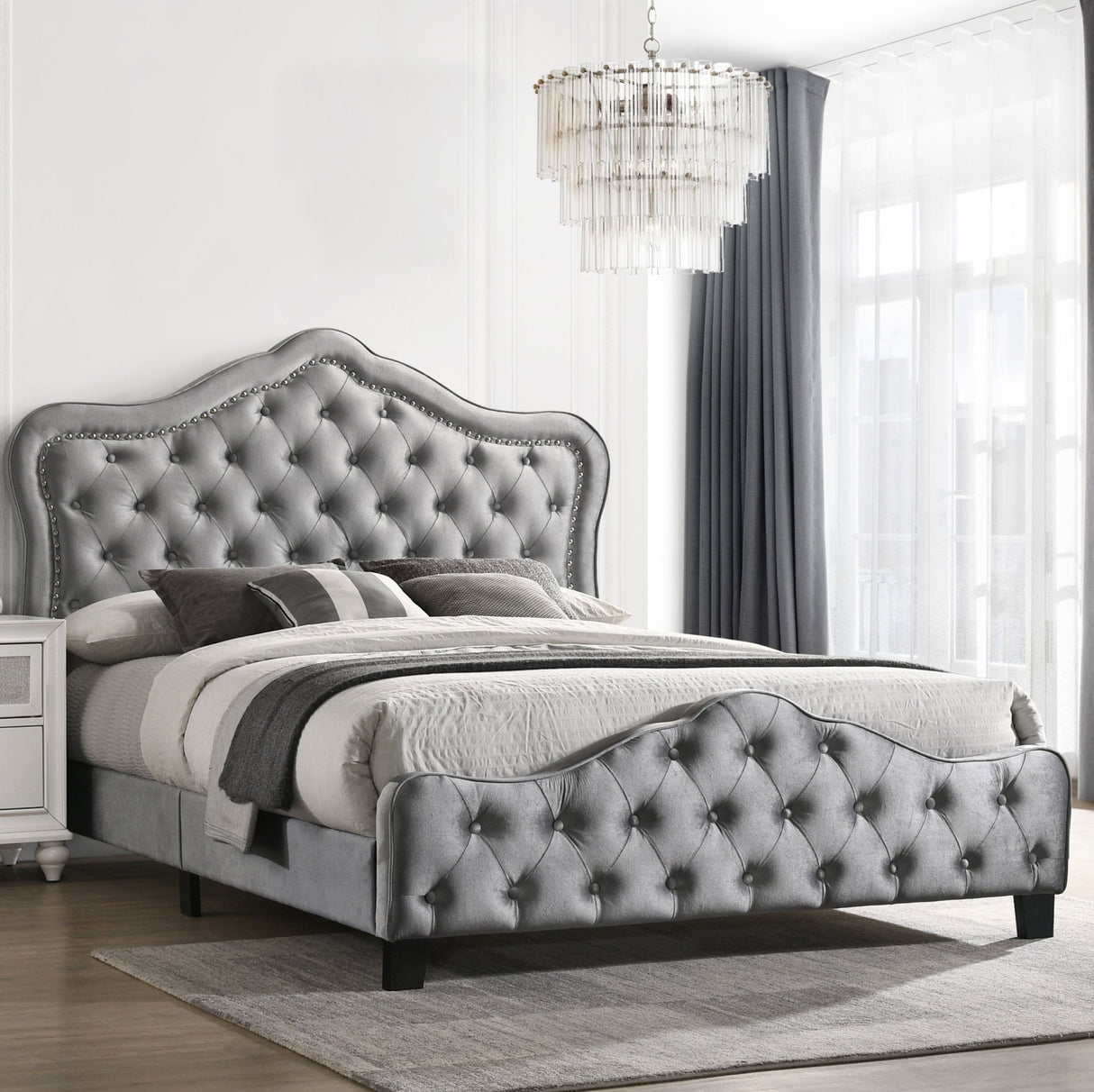 Bella Upholstered Eastern King Panel Bed Grey | Coaster | Home Elegance USA