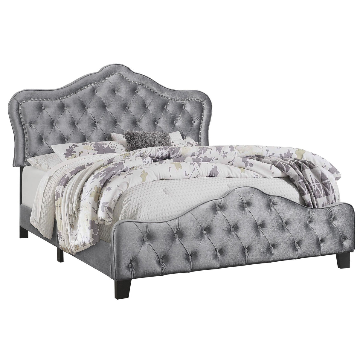 Bella Upholstered Eastern King Panel Bed Grey | Coaster | Home Elegance USA