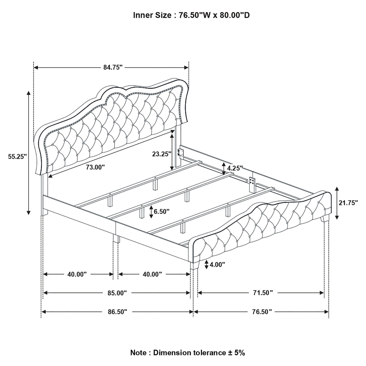 Bella Upholstered Eastern King Panel Bed Grey | Coaster - 315871KE - Home Elegance USA - 3