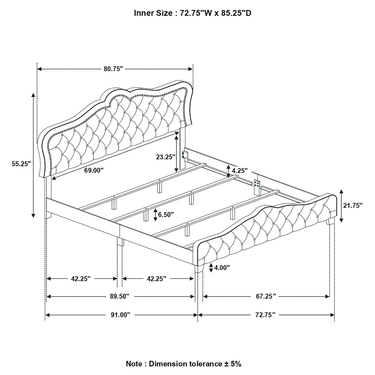 Bella Upholstered California King Panel Bed Grey | Coaster - 315871KW - Home Elegance USA - 3