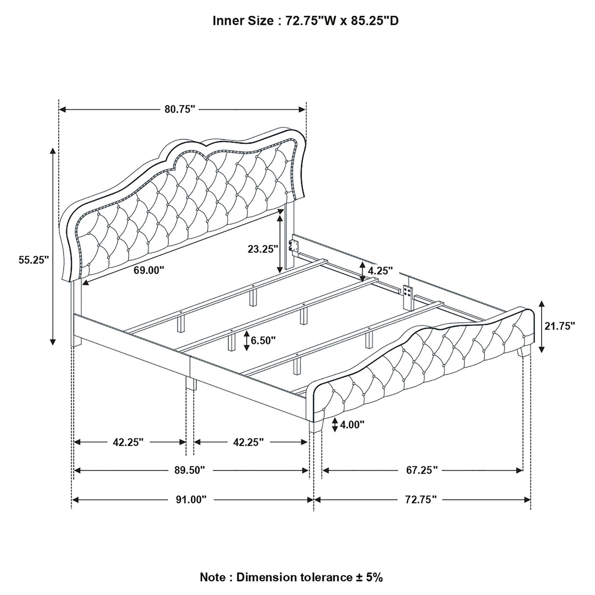 California King Bed - Bella Upholstered California King Panel Bed Grey