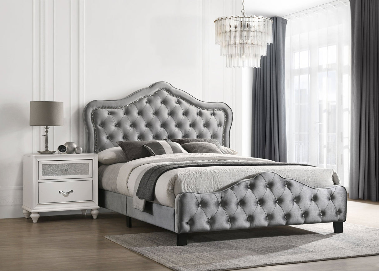 Bella Upholstered California King Panel Bed Grey | Coaster | Home Elegance USA