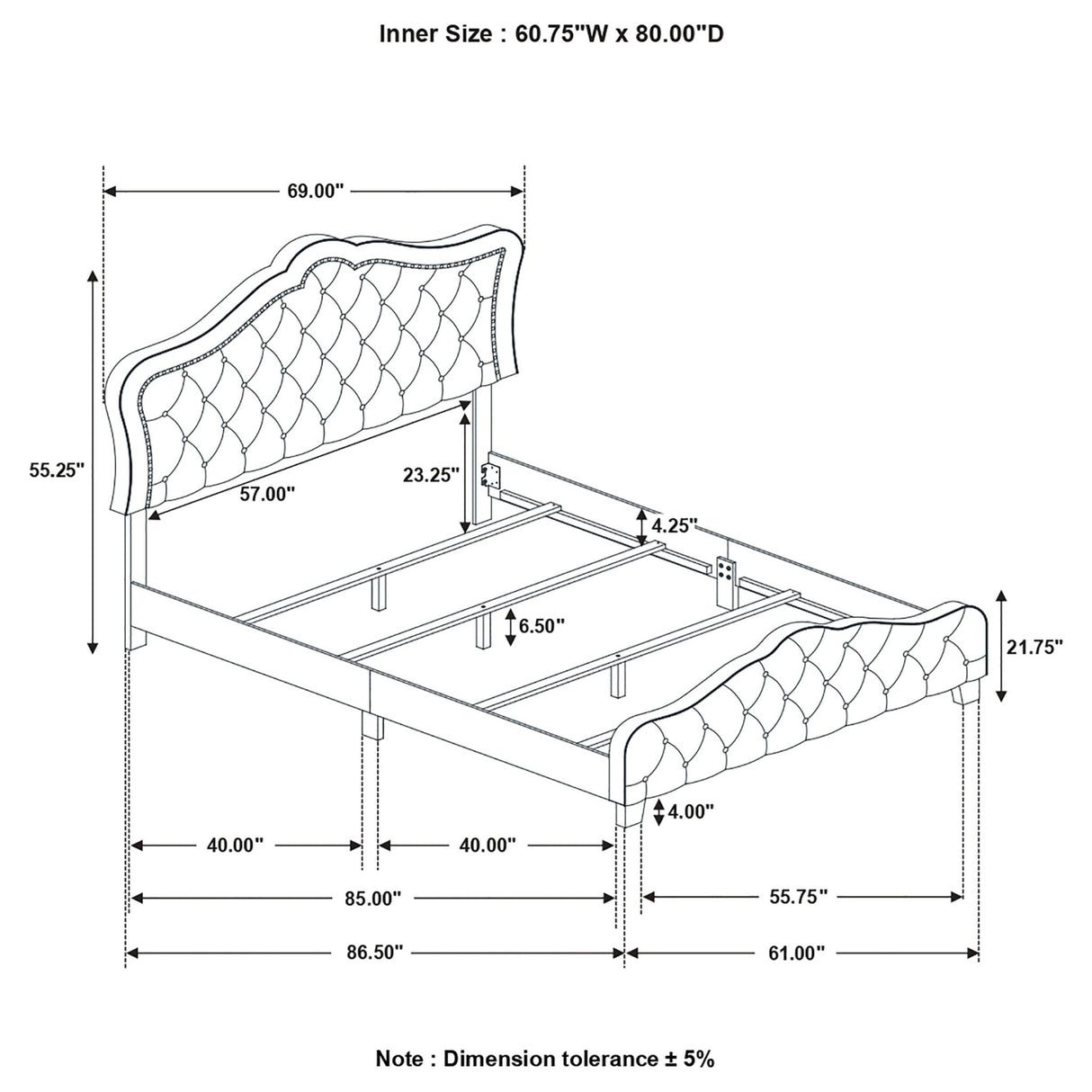 Bella Upholstered Queen Panel Bed Grey | Coaster - 315871Q - Home Elegance USA - 3