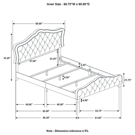 Queen Bed - Bella Upholstered Queen Panel Bed Grey