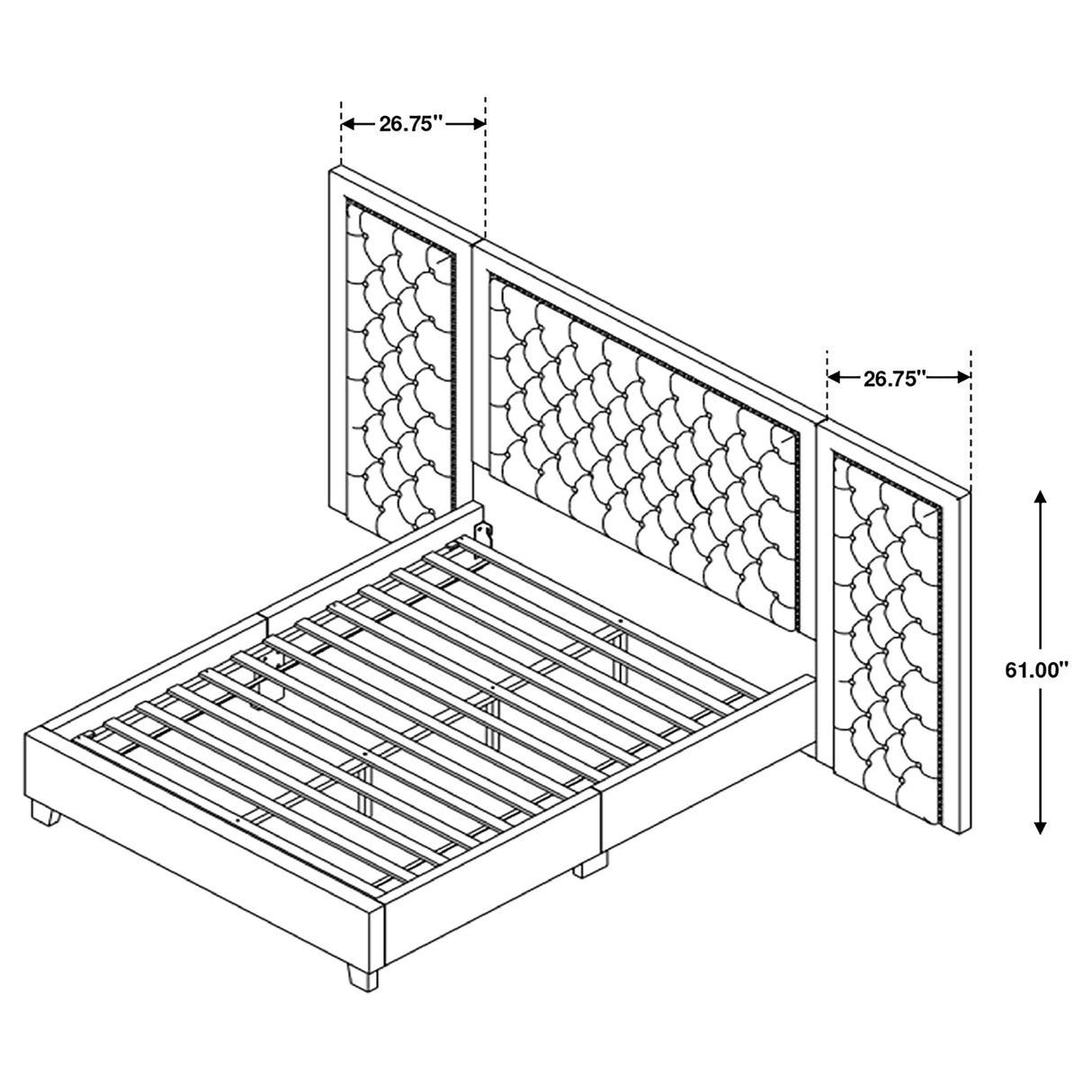 Eastern King Bed W/ Wing Panel - Hailey Upholstered Eastern King Wall Panel Bed Black