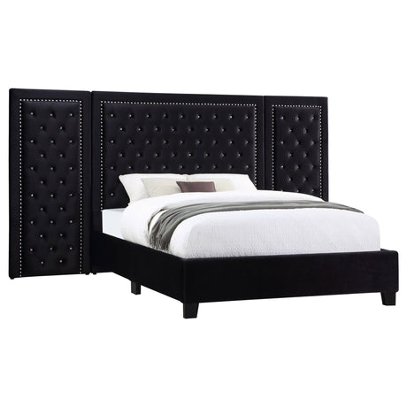 California King Bed W/ Wing Panel - Hailey Upholstered California King Wall Panel Bed Black | Coaster - 315925KW - SP - Home Elegance USA - 1