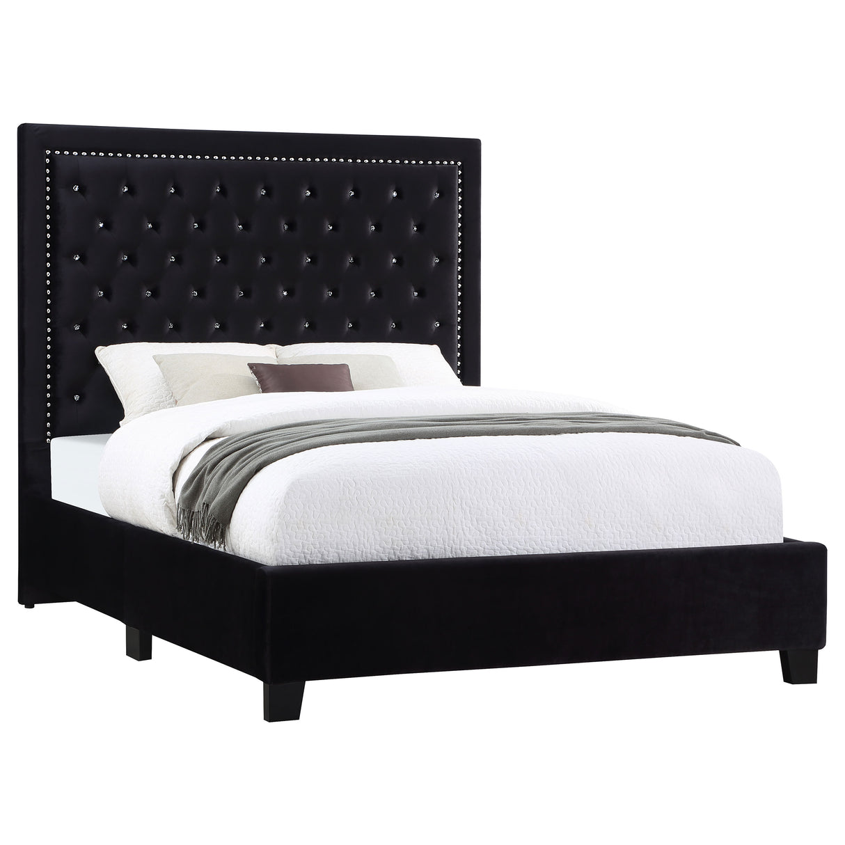 Queen Bed - Hailey Upholstered Queen Panel Bed Black