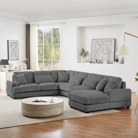 Modern Oversized U-shaped Sectional Sofa with Chaise Lounge in Dark Gray Corduroy, 129' - sold by Home Elegance USA