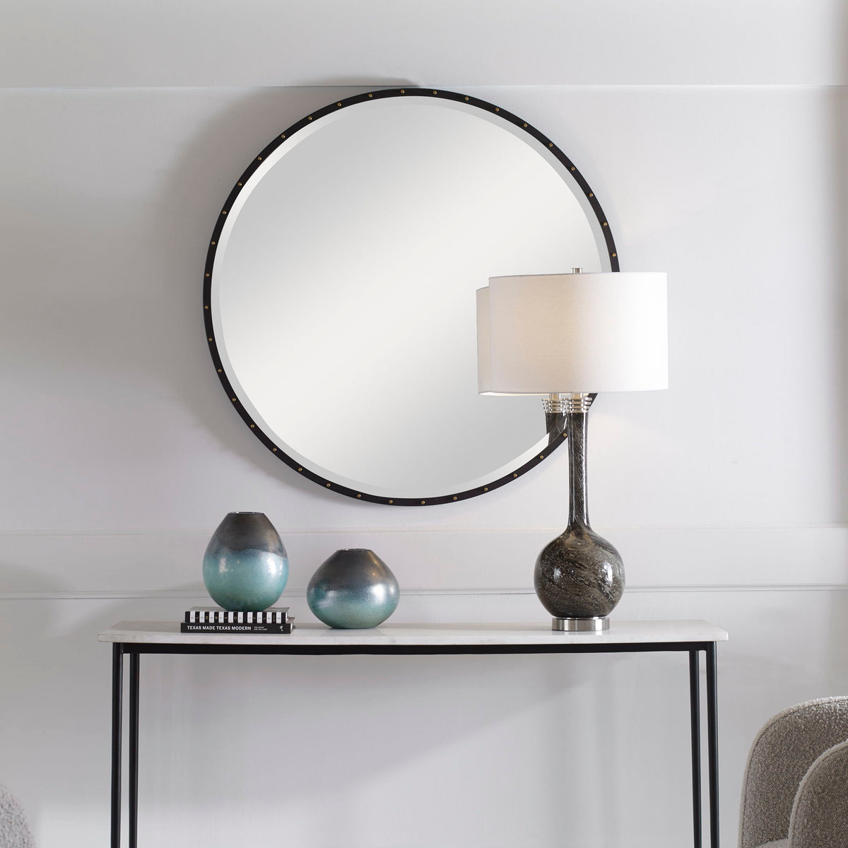 Benedo Round Mirror - Black by Uttermost - View 7