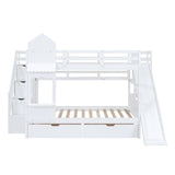 Full-Over-Full Castle Style Bunk Bed with 2 Drawers 3 Shelves and Slide - White(OLD SKU:LT000558AAK-2) - sold by Home Elegance USA