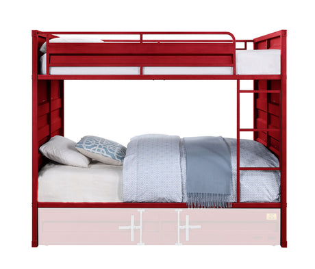 Cargo Red Finish Full/Full Bunk Bed - sold by Home Elegance USA